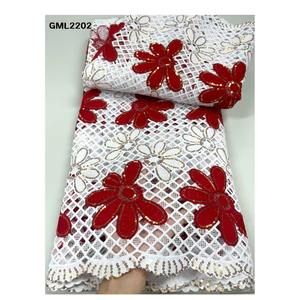 Commercio all'ingrosso 2022 nuovo arrivo <span class=keywords><strong>Guipure</strong></span> di pizzo cavo bianco con paillettes ricamo nigeriano tessuto di pizzo <span class=keywords><strong>Guipure</strong></span> di seta del latte - Product Image 1