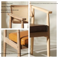 Fauteuil commercial de luxe avec structure en bois massif, fauteuil d'appoint large pour personnes âgées, chaise de salle à manger style Wabi-Sabi pour restaurant