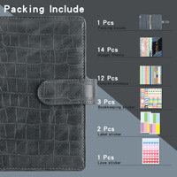 Vente en gros de classeurs à spirales A6 à motif de crocodile avec enveloppes à billets et carnet de notes Ensemble de couvertures en cuir PU à 6 anneaux