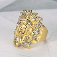 JZ041 Nouveau Hip-Hop Européen Américain Chef Indien Bague Homme Acier Titane Acier Inoxydable Plaqué Or