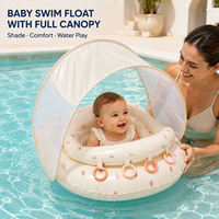 Bouée de piscine pour bébé avec auvent intégré, siège en tissu intégré et quatre anneaux de jeu pour collections en marque blanche
