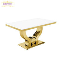Ensemble de table à manger de luxe pour hôtel, 6 chaises, mobilier de salle à manger, acier inoxydable doré, marbre, table pour fête, mariage, événement