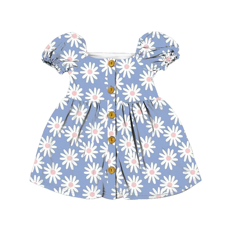 Yiwu Yiyuan Vestuário branco margarida vestido de verão para o bebê menina crianças jovens meninas botão até camisa vestido boutique crianças vestidos