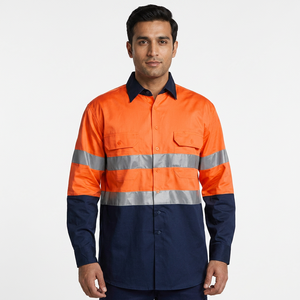 Wholesale Cotton Hi <b>Vis</b> Button-Up Safety Work <b>Shirts</b> for Men with LED Flash Reflective Strips Long Sleeve <b>T</b>-<b>Shirt</b> - Product Image 1
