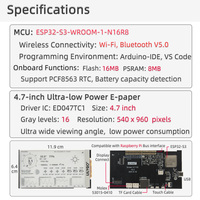 LILYGO T5-4.7-S3: Layar E-Paper 4,7 inci dengan ESP32-S3, Wi-Fi/Bluetooth 5.0 & RTC untuk Visualisasi Data IoT