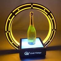 Bar Discothèque Logo personnalisé Acrylique Led Coloré Lumineux Hexagonal Présentoir À Vin Porte-Vin Base Bouteille Glorifier