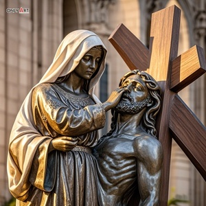 Decorazione cattolica cristiana statua in bronzo sesta stazione Veronica a grandezza naturale pulire il volto di gesus famoso gesus 14 stazioni scultura in ottone - Product Image 3
