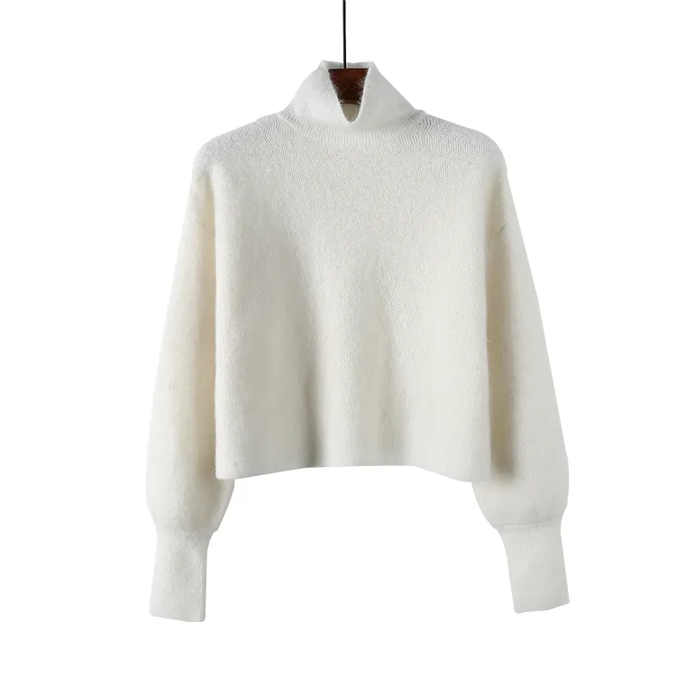 High Neck Alpaca Plain White Winter Pullover Sweater Women High Quality Crop Top Sweaters