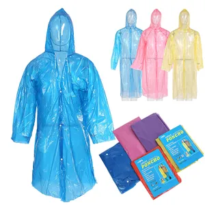 防水廉价聚乙烯透明黄色定制材料塑料雨衣一次性雨披