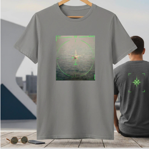 T-shirt gris à manches courtes pour hommes avec imprimé radar UFFO, col rond décontracté, coupe régulière, en jersey de coton - Product Image 1