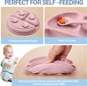 Ensemble <span class=keywords><strong>de</strong></span> 3 pièces en <span class=keywords><strong>silicone</strong></span> <span class=keywords><strong>de</strong></span> <span class=keywords><strong>qualité</strong></span> <span class=keywords><strong>alimentaire</strong></span> sans BPA, écologique, avec motif <span class=keywords><strong>de</strong></span> dessin animé, assiette divisée à ventouse, bol et cuillère pour l'alimentation des tout-petits et des bébés - Product Image 5