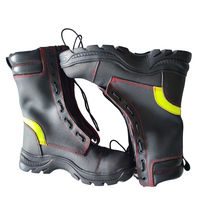 Bottes de pompier durables en cuir pleine fleur avec doublure respirante, semelle antidérapante, résistantes aux produits chimiques et isolantes électriques