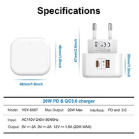 Chargeur rapide double port 20W, prise EU US UK USB C, chargeur mural USB Type C PD pour iPhone Android