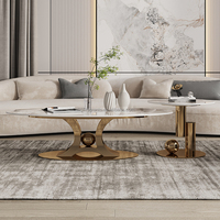Table basse moderne en métal doré avec table d'appoint en marbre ensemble de meubles de salon table centrale ronde avec tiroir