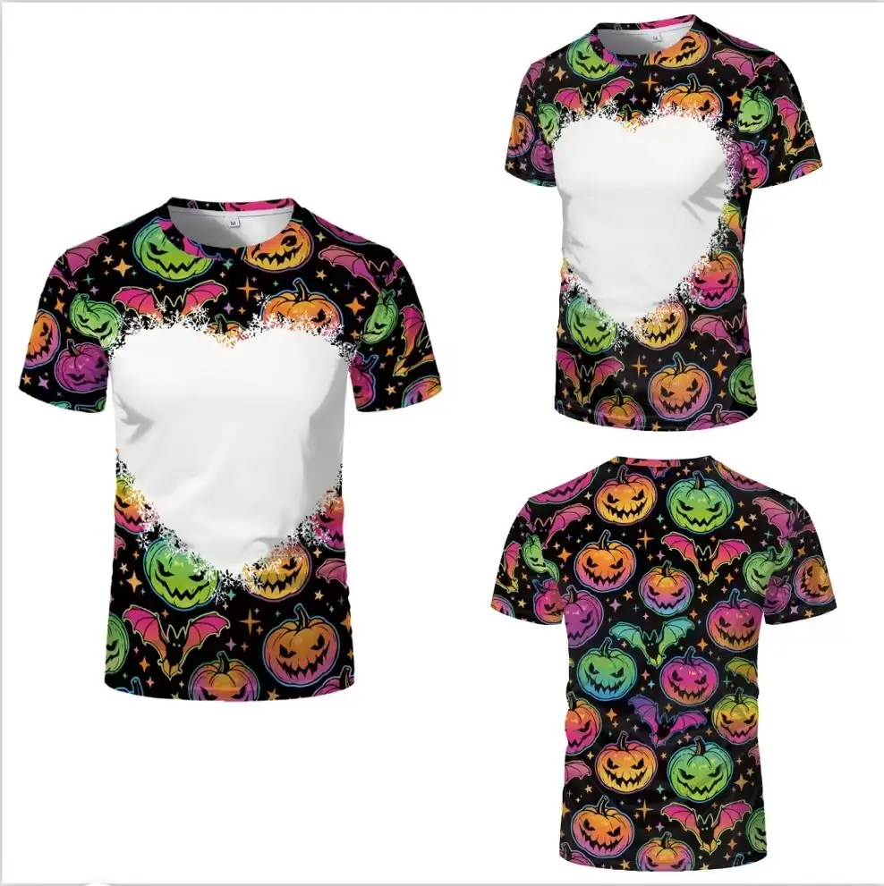 Sublimation T-shirt Blank Custom Bleached Teeshirt Custom Print for Halloween US Size 2XS-6XL Dye Tied Pumpkin Scull Shirt