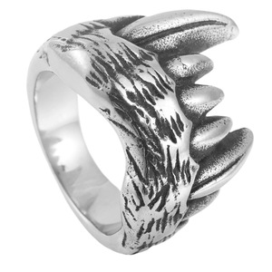 yunnique Men's <b>Titanium</b> Steel Animal Fang <b>Ring</b> Steel Color Punk Style Fashion Jewelry Gift - Product Image 5