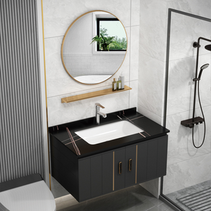 <span class=keywords><strong>Mueble</strong></span> <span class=keywords><strong>de</strong></span> <span class=keywords><strong>baño</strong></span> con lavabo <span class=keywords><strong>de</strong></span> cerámica y espejo con iluminación LED, cuerpo <span class=keywords><strong>de</strong></span> aluminio tipo panal, correderas silenciosas con amortiguación - Product Image 1