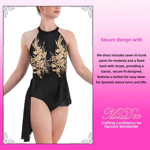 Robe de <span class=keywords><strong>danse</strong></span> lyrique pour femmes MiDee avec pantalon de corps, broderie florale en dentelle, jupe asymétrique haute-basse et plusieurs bretelles dorsales - Product Image 4