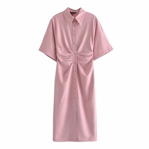 Donne Elegante di Modo Button-up Drappeggiato <span class=keywords><strong>Midi</strong></span> del Vestito Della <span class=keywords><strong>Camicia</strong></span> Del Manicotto Del Bicchierino Dell'annata Cerniera Laterale Femminili Abiti Vestidos - Product Image 6