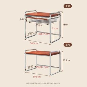 Étagère de rangement pour four à micro-ondes, double couche, en acier inoxydable, organisateur de comptoir de cuisine avec dessus en bois et panier en fil métallique - Product Image 2