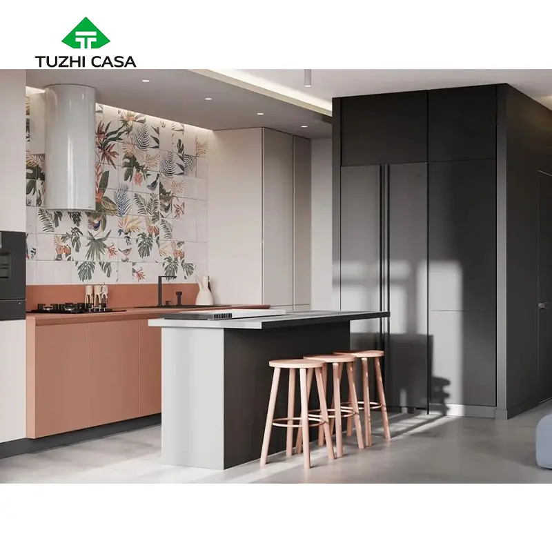 TUZHI rumah set desain terbaru furnitur rta 304 lemari dapur dinding baja tahan karat
