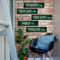 Letrero Metálico de Metal Retro Stoner Street Sign High St Mary Jane Lane, Decoración de Pared para Man Cave, Bar, Hogar, Decoración de Habitación Stoner