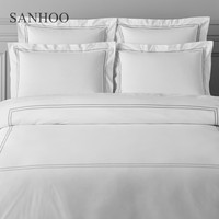 SANHOO bas quantité minimale de commande personnalisé différentes couleurs brodé Double lignes tuyauterie bordure hôtel literie housse de couette ensemble de draps