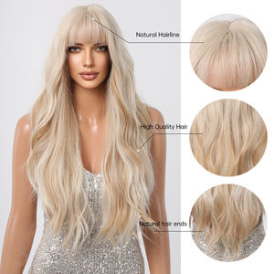 Live <span class=keywords><strong>Action</strong></span> Photo Jaune Blonde Obrem Wave <span class=keywords><strong>Perruque</strong></span> Frange Bouclée Mat Mélange Haute Densité Résistant À La Chaleur Fibre Layered <span class=keywords><strong>Perruque</strong></span> Rayée - Product Image 3