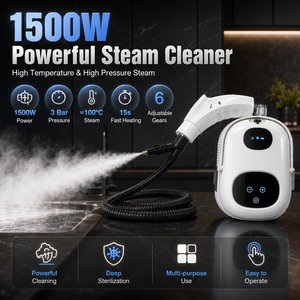 เครื่องทำความสะอาดไอน้ำแบบมือถือ 1500W แรงดันสูง 3 บาร์ พร้อมถังน้ำ 1000 มล. สำหรับทำความสะอาดบ้านและรถยนต์ ผู้ผลิต OEM - Product Image 4