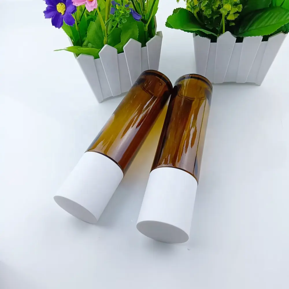 Botol Losion kaca amber kemasan kosmetik, mewah dengan pompa perawatan kulit 100ml botol amber dengan tutup matte