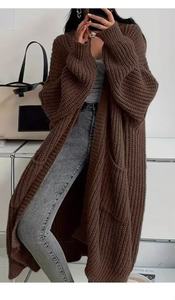 Cardigan en tricot épais surdimensionné pour <span class=keywords><strong>femme</strong></span>, manteau pull mi-<span class=keywords><strong>long</strong></span> à manches longues en mélange de viscose - Product Image 6
