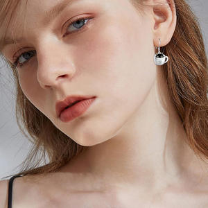 Cute <b>Cat</b> In Cup Earrings Silver Plated Alloy Women's Fashion Drop Earrings <b>Gift</b> Jewelry White Gold Color Animal Shape - Product Image 4