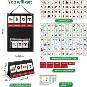 Tableau de poche pour l'apprentissage des mots CVC en éducation préscolaire pour enfants, en polyester 420D, outil d'apprentissage et de jeu de phonétique - Product Image 2