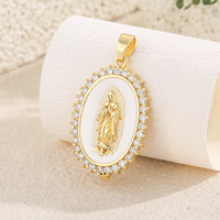Collier ovale religieux en laiton plaqué or 14 carats avec pendentif Vierge Marie en zircon et émail, cadeau catholique pour femme, vente en gros