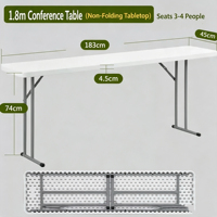 Table pliante rectangulaire en plastique de 183 cm, légère et portable, idéale pour les réceptions de mariage et les événements buffet