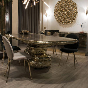 Kursi Makan Mewah Modern dengan Desain Baru Berlapis Tembaga Murni Biru Langit Gaya Kontemporer untuk Ruang Tamu Rumah Villa - Product Image 3