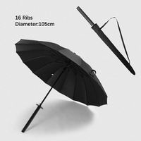 Parapluie Katana pour homme avec poignée de sabre samouraï personnalisée noire et bandoulière, 16 baleines