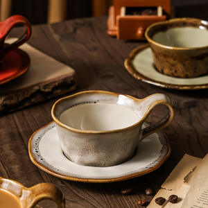 Ensemble tasse et soucoupe à café en céramique de Chaozhou, 160 ml, ronde, couleur unie, avec anse, pour le thé de l'après-midi - Product Image 4