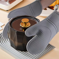 Ensemble de mitaines de four en silicone résistant à la chaleur avec doublure en coton doux, longs gants de four en silicone épais et flexibles pour la cuisson, les grillades