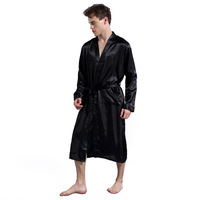Peignoir léger pour homme en satin uni, respirant, à séchage rapide, coupe ample, grande taille, manches longues, printemps et automne