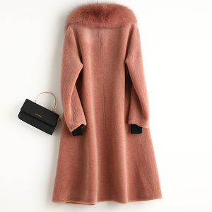 A50066 Pudi للنساء معطف من الفرو والصوف الحقيقي سترة خندق مع ياقة فرو الثعلب الشتاء دافئ للإناث الأغنام القص فوق حجم معاطف باركار - Product Image 3