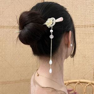 Horquilla chinesa para el pelo con borla de flor, estilo vintage antiguo para niñas, para moños, tipo palillo, adorno de cabeza Hanfu, joyería para el cabello - Product Image 1