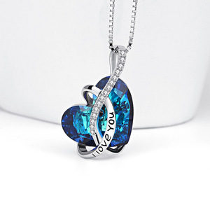 Sterling Bạc vòng cổ austrian màu xanh hình trái tim pha lê tinh dát Mặt dây chuyền - Product Image 2