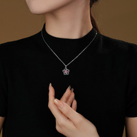 Collier pendentif fleur en argent sterling S925 pour femme, avec pierre d'améthyste creuse, câble en rhodium, style bohème, pour occasions religieuses