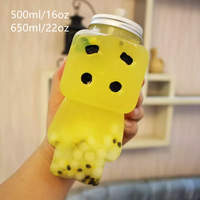 Bouteille de boisson en plastique PET pour jus d'eau de 500 ml/16 oz, emballage robot, bouteille de boisson à bulles Boba avec trou pour paille, couvercle mignon, gobelet à boire pour enfants