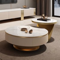 Meubles de salon de luxe au design moderne, en bois et métal doré, avec plateau en pierre frittée, ensemble de meuble TV et table basse