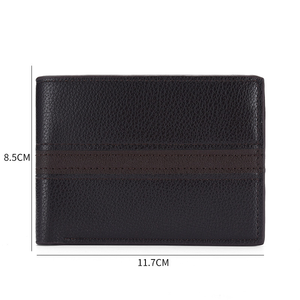 Men's Genuine Leather Slim <b>Wallet</b> Short Fold <b>Card</b> <b>Holder</b> Minimalist Striped Design Brown Black - Product Image 3