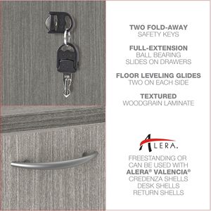 Archivador con pedestal completo Alera Valencia Series, 15.63 x 20.5 x 28.5 pulgadas, 2 cajones para archivos tamaño legal/estándar, opciones de colocación izquierda o derecha - Product Image 6