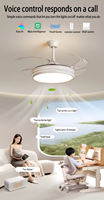 Ventilateur de plafond invisible rétractable moderne de 42 pouces à 4 pales avec lumière LED et télécommande Matériau en fer ABS pour le salon