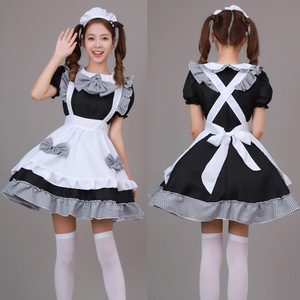 Maid Cosplay Costume Black White Checkered Bow Apron Dress Anime Role Play Outfit Spring 2023 - Product Image 5